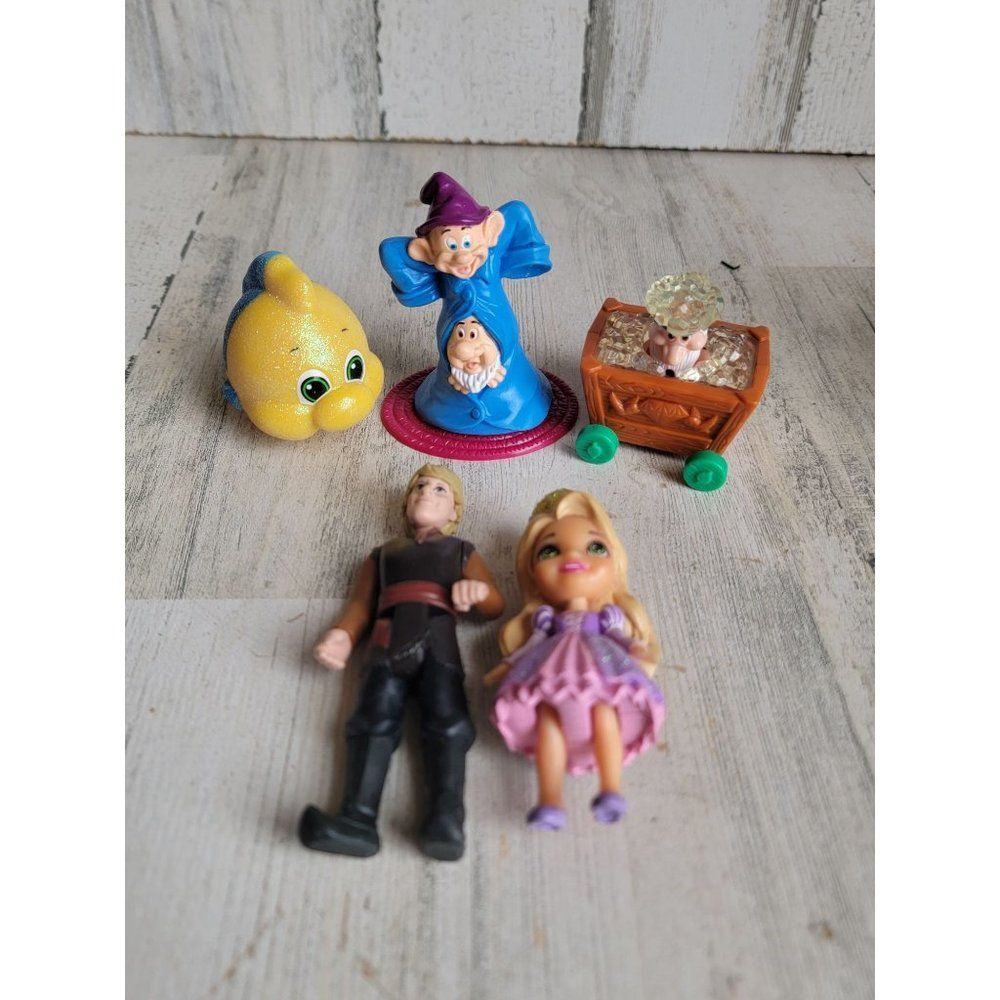 Disney variety‎ flounder dwarf Snow White Tangled Kristoff toy figure set